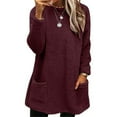 thumbnail image 1 of Womens Comfort Cozy Sweaters for Anxiety Long Sleeve Shirts Crew Neck Sweatshirts Lightweight Casual Pullover Winter Warm Cute Long Tops Fuzzy Sherpa Fleece Tunic Sweaters with Pockets Red, 1 of 6