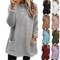 thumbnail image 1 of Womens Comfort Cozy Sweaters for Anxiety Long Sleeve Shirts Crew Neck Sweatshirts Lightweight Casual Pullover Winter Warm Cute Long Tops Fuzzy Sherpa Fleece Tunic Sweaters with Pockets Black, 1 of 6