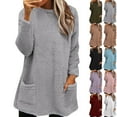 thumbnail image 1 of Womens Comfort Cozy Sweaters for Anxiety Long Sleeve Round Neck Lightweight Casual Pullover Winter Warm Long Tops Light Purple M, 1 of 5