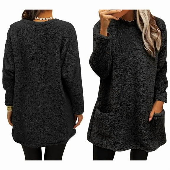 Womens Comfort Cozy Sweaters for Long Sleeve Round Neck Light Weight Casual Pullover Winter Long Tops Black XXXL