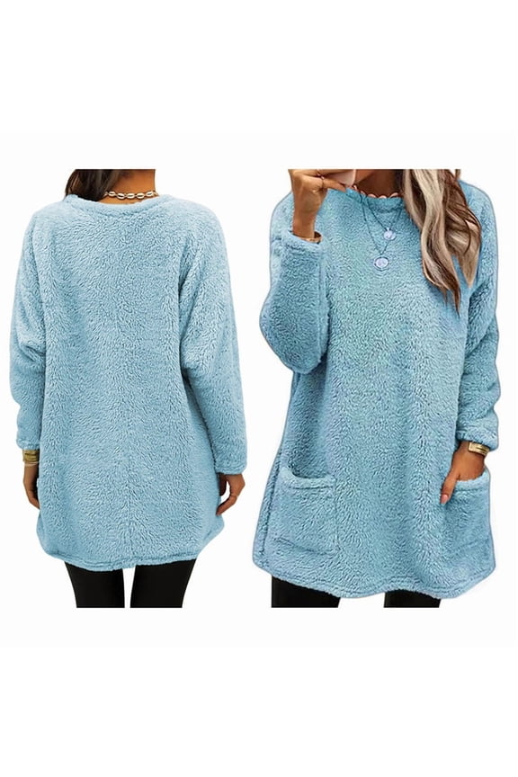 Womens Comfort Cozy Sweaters for Long Sleeve Round Neck Light Weight Casual Pullover Winter Long Tops Blue L