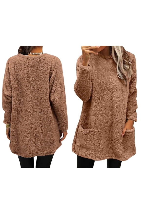 Womens Comfort Cozy Sweaters for Long Sleeve Round Neck Light Weight Casual Pullover Winter Long Tops Brown XXXL