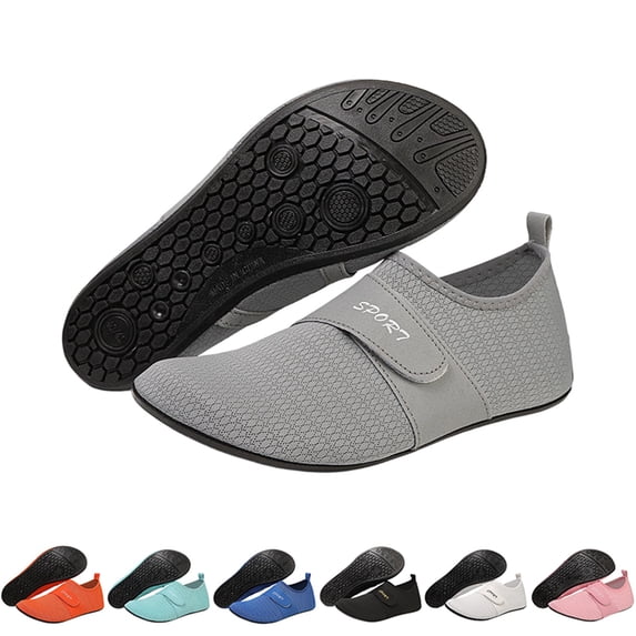 Womens Comfort Mesh Sport Shoes Hook-and-Loop Strap Non Slip Flexible Sole Daily Walking Flat Shoes 35