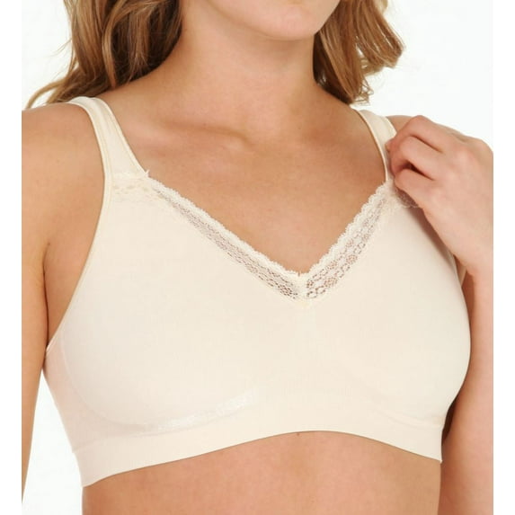 Womens Comfort Revolution Wirefree Bra with Smart Sizes XL Light Beige Lace