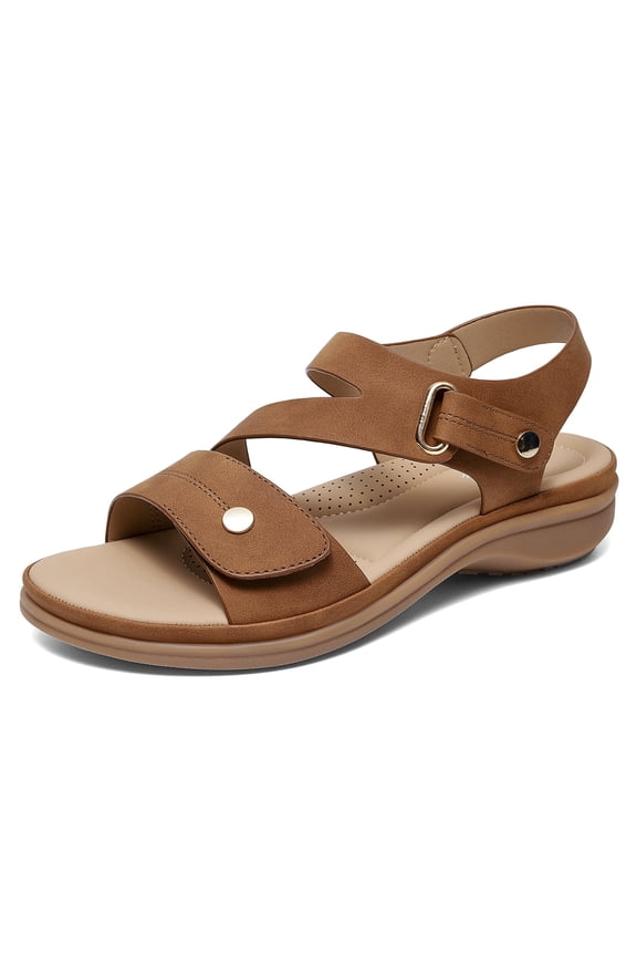 Women's Arch Support Wide Sandals Adjustable Straps Lightweight Walking Summer Shoes for Women,Brown,Size 5.5