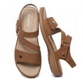 thumbnail image 1 of Littleplum Flat Sandals for Women with Arch Support Non Slip Ornamental Button Adjustable Straps Casual Walking Beach Summer Shoes, Brown, 6.5, 1 of 13