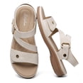 thumbnail image 1 of Littleplum Flat Sandals for Women with Arch Support Non Slip Ornamental Button Adjustable Straps Casual Walking Beach Summer Shoes, Beige, 8.5, 1 of 13