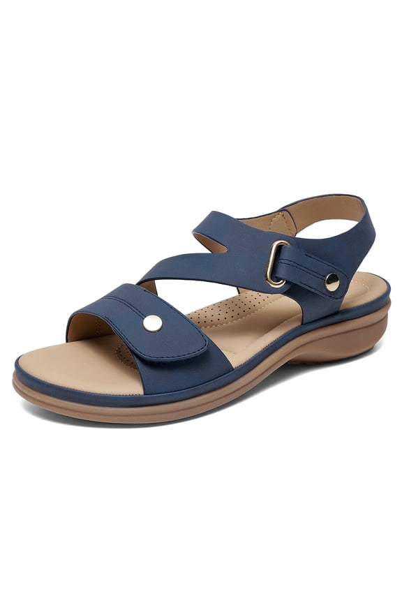 Women's Arch Support Wide Sandals Adjustable Straps Lightweight Walking Summer Shoes for Women,Deep Blue,Size 8
