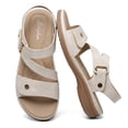 thumbnail image 1 of Littleplum Women's Arch Support Wide Width Flat Sandals with Double Adjustable Straps, Beige, Size 8, 1 of 12