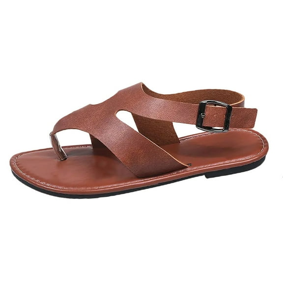 Womens Comfort Sandals Round Toe Dress Dressy Slip On Casual Comfort Bride Bridal Date Flat Adjustable Buckle Sandals Summer Shoes Slides Brown Women Sandal