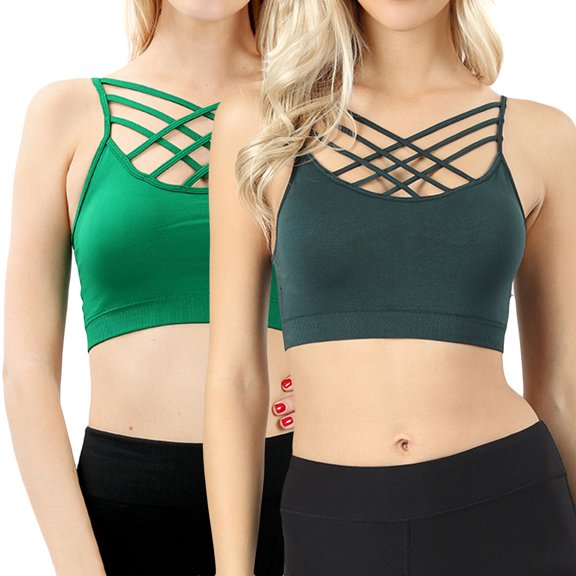 Womens Comfort Seamless Crisscross Front Strappy Bralette Sports Bra Top with Removable Pads (S~3XL)