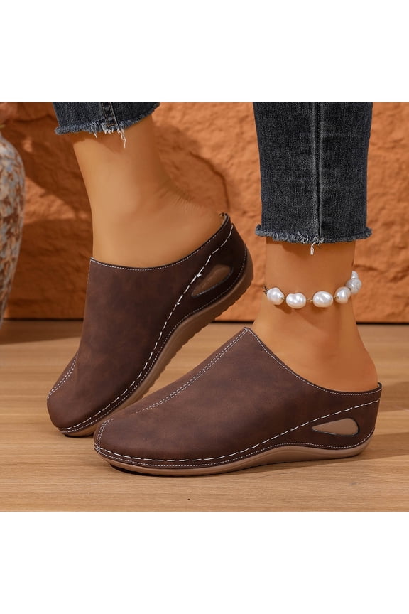 Womens Comfort Slide Sandals - Plush Fuzzy Mules with Cushioned Sole for Wide Feet, Casual Brown Indoor Outdoor Slip On Shoes for Women,Size 37