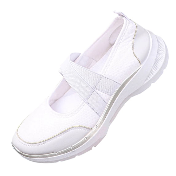 Womens Comfort Walking Shoes Slip-On Athletic Mary Janes Breathable Mesh Lightweight for Work & Casual Wear White,Size 8.5