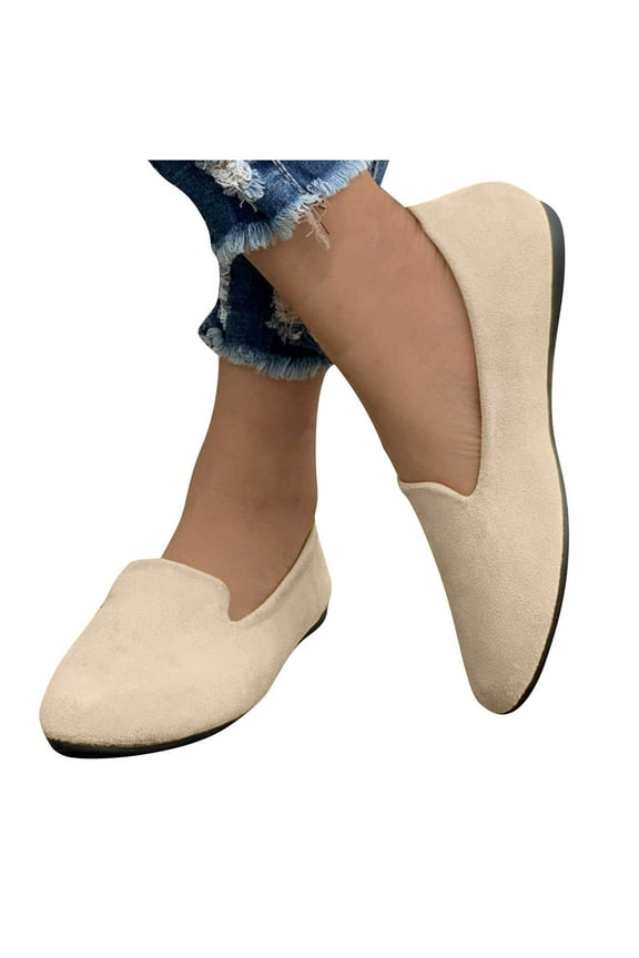 Womens Comfortable Ballet Flats, Business Office Dress Shoes, Dressy Round Toe Slip On Work Flats Beige 8.5