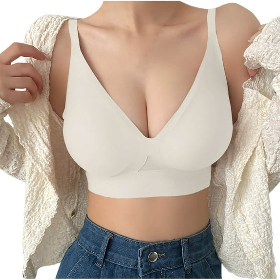Womens Comfortable Bras Wireless Deep V Neck Bra Full Coverage Bralettes Seamless Tshirts Bras Push Up Bras