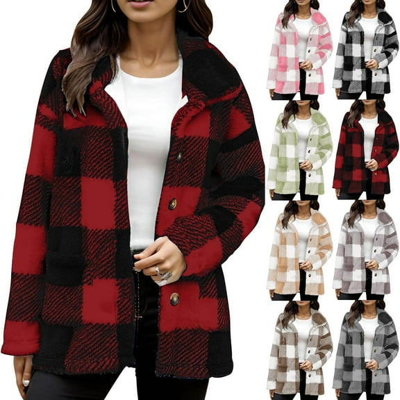 Womens Comfortable Jacket Solid Color Zipper Pocket Hooded Ear Loose Long Sleeved Hooded Casual Wine Winter Checkered Striped Coat Outwear ( 2XL )