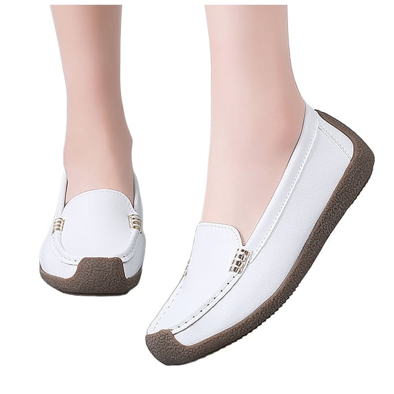 Womens Comfortable Leather Loafers Non Slip Driving Shoes Fashion Square Toe Breathable Slip On Walking Shoes Black Size 7.5