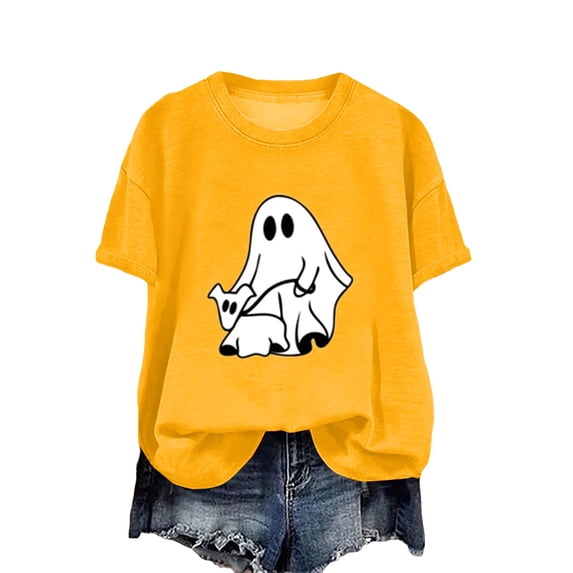 Womens Comfortable Merry Halloween Print O Neck T Shirt Round Neck Fit Pullover Tops Casual Short Sleeve Workout Shirts