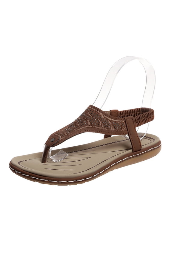 Womens Comfortable Open Toe Flat Sandals with Elastic Back Strap Brown 37
