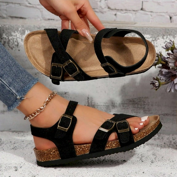 Womens Comfortable Outdoor Adjustable Strap Sandals with Cork Insole and PVC Fabric