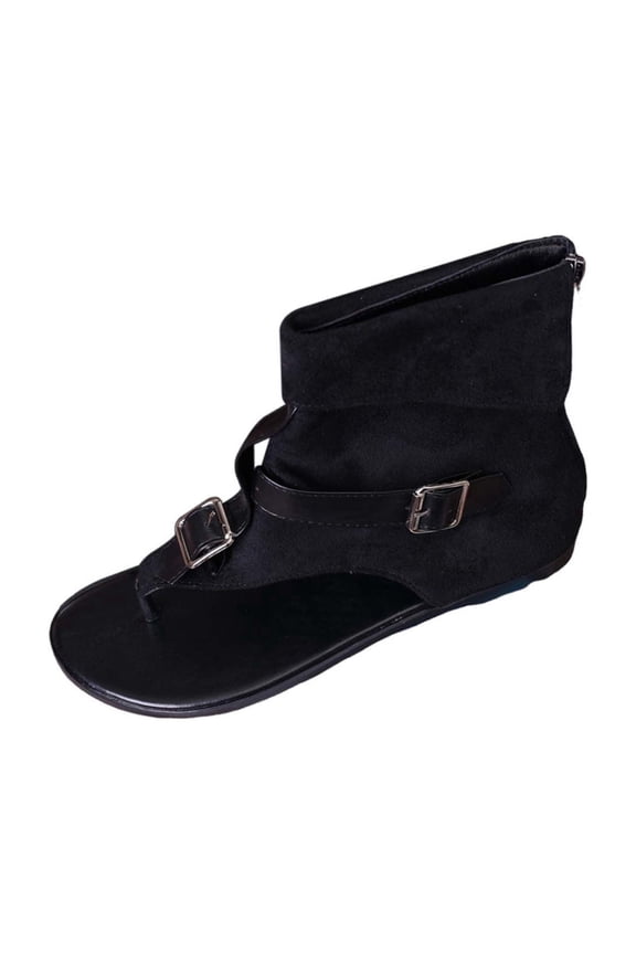 Womens Comfortable Plus Size Cool Boots Round Toe Open Toe Flip Flops Back Zipper Flat Sandals Black 5.5(36)