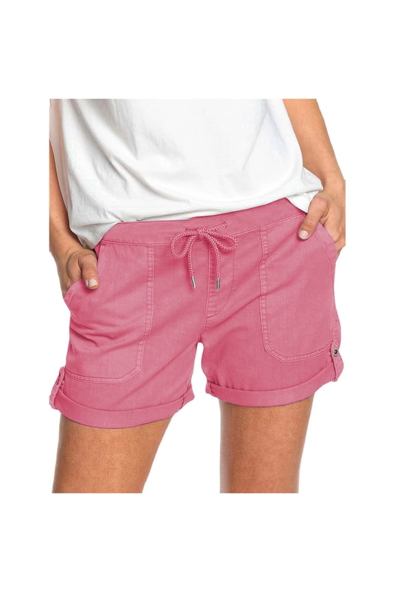 Womens Comfy Drawstring Solid Color Casual Elastic Waist Pocket Shorts Pants Short Sleeve Tunics for Women to Wear with Leggings Shorts for Women High Waist Short Sleeve Dress for Women Pajamas for