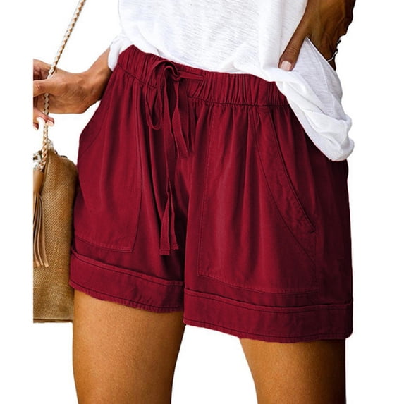 Womens Comfy Drawstring Splice Casual Elastic Waist Pocketed Loose Shorts Pants Womens Tunic Tops Short Sleeve Short Overalls for Women Midi Shorts for Women Womens Padded Cycling Shorts Women's