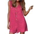 thumbnail image 1 of Womens Comfy Linen Shorts Rompers Sleeveless Button Up V Neck Pocketed Summer Lightweight Loose Short Jumpsuits (Medium, Hot Pink), 1 of 5
