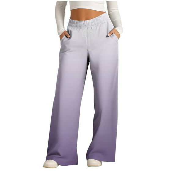 Womens Comfy Pajama Pants Plus Size Casual Loose Color Block Solid Drawstring Jogger Wide Leg Sports Pants with Pockets,Purple 4,S