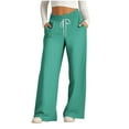 thumbnail image 1 of Womens Comfy Pajama Pants Plus Size Casual Loose Solid Color Drawstring Jogger Wide Leg Workout Pants with Pockets,Mint Green,L, 1 of 4