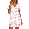 thumbnail image 1 of Womens Comfy Pajamas New Women’s Print Nightshirt with Pockets Lapel Neck Button Loose Nightgown Summer Ruffle Short Sleeve Casual Sleep Dress, 1 of 7