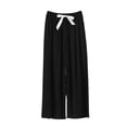 thumbnail image 1 of Womens Comfy Sleep Pants Drawstring Wide Leg Pajama Pant Sleepwear Loose Lightweight Going Out Pants Loungewear Black, M, 1 of 3