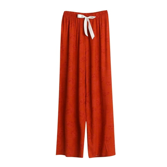 Womens Comfy Sleep Pants Drawstring Wide Leg Pajama Pant Sleepwear Loose Lightweight Going Out Pants Loungewear Red, L