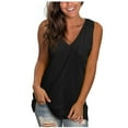 thumbnail image 1 of Womens Comfy Sleeveless Tunic Tops Solid Color V Neck Vest Blouse Basic Crop Tops Summer Loose Fit Tank Blouse(S,Black), 1 of 3