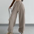 thumbnail image 1 of Womens Comfy Straight Wide Leg Fleece Elastic Waist Sweatpants Women's Lounge Pants Workout Casual Khaki M, 1 of 5