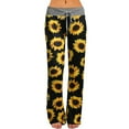 thumbnail image 1 of Womens Comfy Stretch Sunflower Print Drawstring Palazzo Wide Leg Lounge Pants, 1 of 7