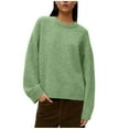 thumbnail image 1 of Womens Comfy Sweaters Loose Crewneck Knit Plain Sweatshirt Pullover Drop Shoulder Long Sleeve Fall Winter Tops (L, Green), 1 of 7