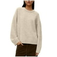 thumbnail image 1 of Womens Comfy Sweaters Loose Crewneck Knit Plain Sweatshirt Pullover Drop Shoulder Long Sleeve Fall Winter Tops (S, Beige), 1 of 7