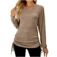 thumbnail image 1 of Womens Comfy Tops Long Sleeve V Neck Side Drawstring Hem Lounge Blouse for Women Solid Color Tunic Top Tshirts (X-Large, Coffee), 1 of 4
