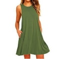 thumbnail image 1 of Womens Commuter Loose Sleeveless Round Neck Pocket Solid Color Dress, 1 of 2