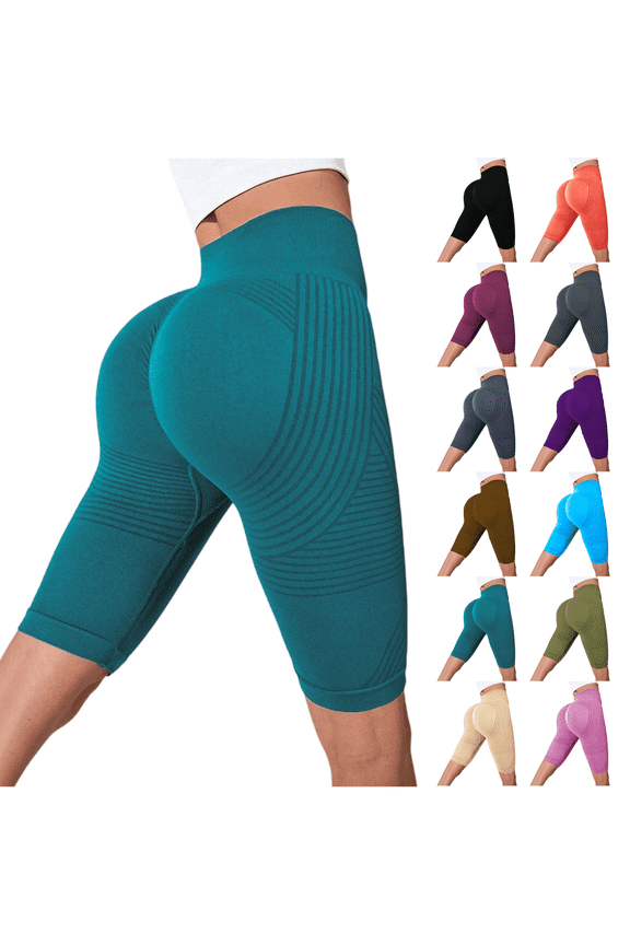 Womens Compression Shorts High Rise Butt Lift Tummy Control 3D Anti Cellulite Workout Leggings Outdoor Yoga Running Trendy Knee Length Green S