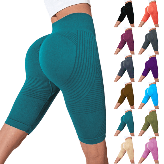 Womens Compression Shorts High Rise Butt Lift Tummy Control 3D Anti Cellulite Workout Leggings Outdoor Yoga Running Trendy Knee Length Green S