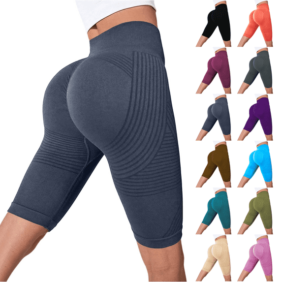 Womens Compression Shorts High Rise Butt Lift Tummy Control 3D Anti Cellulite Workout Leggings Outdoor Yoga Running Trendy Knee Length Navy M