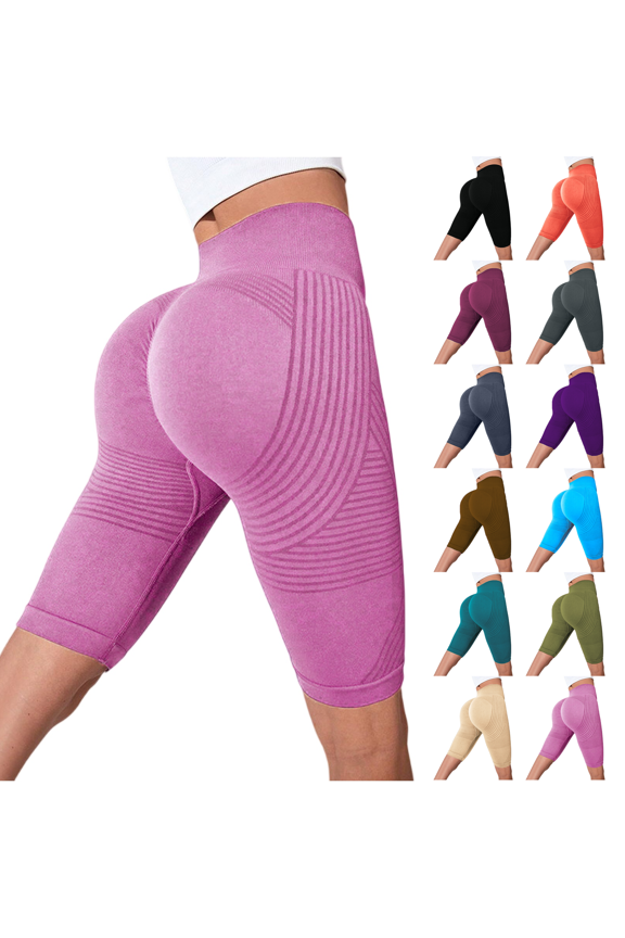 Womens Compression Shorts High Rise Butt Lift Tummy Control 3D Anti Cellulite Workout Leggings Outdoor Yoga Running Trendy Knee Length Pink S