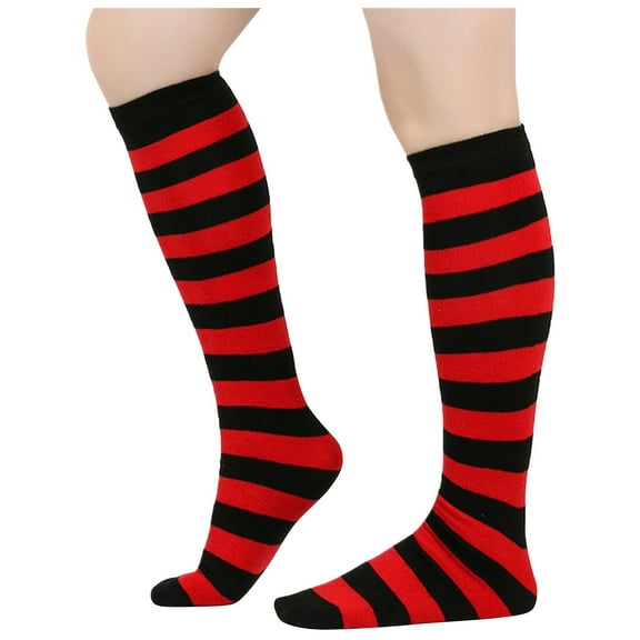 Womens Compression Socks Ladies' Christmas Knit Striped Knee High Calf Socks Soft Comfort Winter Warm Indoor Home Socks Warm Socks for Women One Size1 Pairs