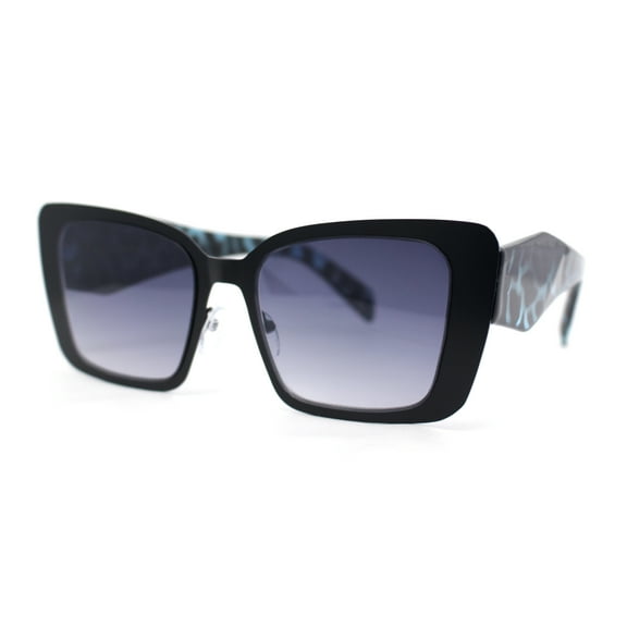 Womens Contemporary Mod Design Metal Rim Rectangle Cat Eye Sunglasses Black Blue Tortoise - Smoke