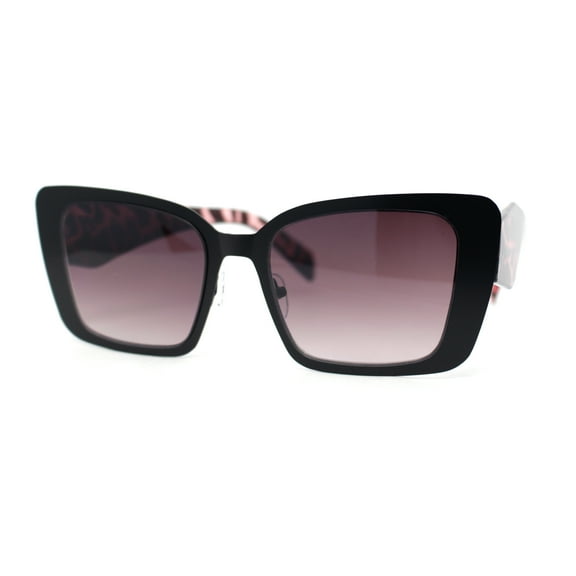 Womens Contemporary Mod Design Metal Rim Rectangle Cat Eye Sunglasses Black Burgundy Tortoise