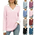 thumbnail image 1 of Womens Contrast Collar Top Long Sleeve Ribbed Knit Lightweight Fall Comfort Sweater, 1 of 9