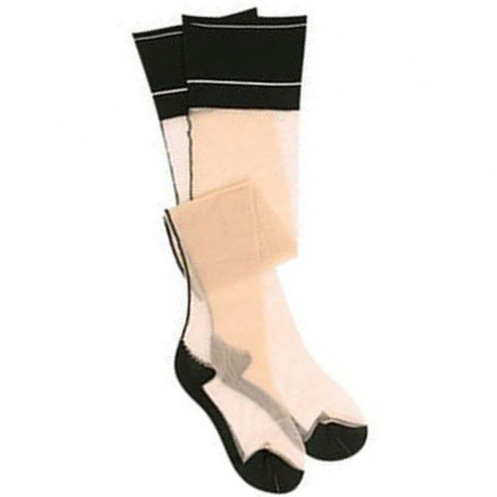 Womens Contrast Top Cuban Heel Backseam Stockings Back Seam Thigh High ...