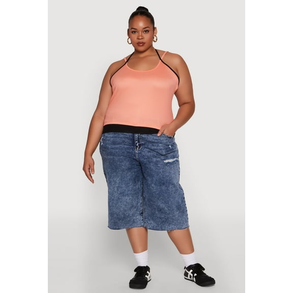 Womens Plus Size Contrast Trim Halter Cami
